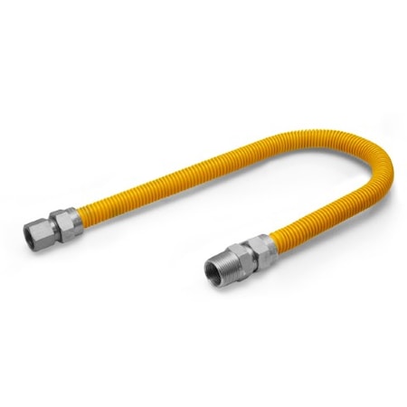 Flextron Gas Line Hose 5/8'' O.D.x30'' Len 1/2" FIPx3/4" MIP Fittings Yellow Coated Stainless Steel Flexible FTGC-YC12-30M